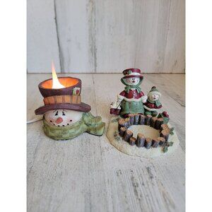 Crazy Mountain Snowman tealight holder light up‎ face Xmas set